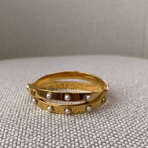 Tory Burch Gold-Tone Double Band Pearl Accent Ring